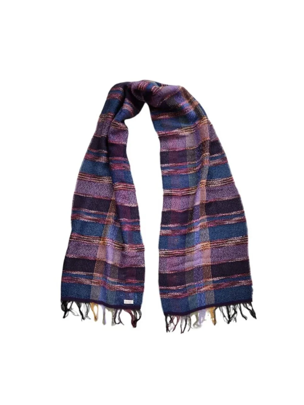 Echo Wool Mohair Acrylic Blend Scarf Shawl Woven Plaid Made in Italy